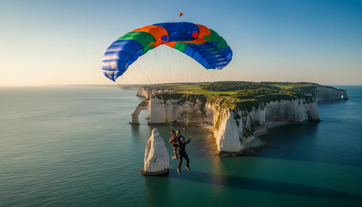 Saut en parachute à Étretat : prix, centre et falaises normandes